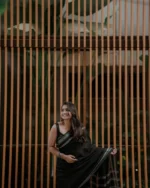 Midnight Minimal Black Border Saree – Elegant Office & Evening Wear - Image 3