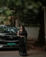 Midnight Minimal Black Border Saree – Elegant Office & Evening Wear - Image 2