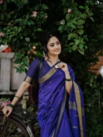 Royal Blue Traditional Silk Saree with Gold Zari Border - Image 8