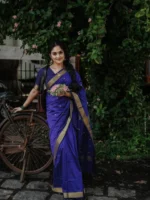 Royal Blue Traditional Silk Saree with Gold Zari Border - Image 6