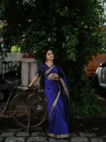 Royal Blue Traditional Silk Saree with Gold Zari Border - Image 3