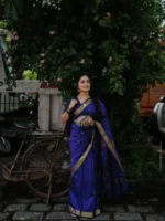 Royal Blue Traditional Silk Saree with Gold Zari Border - Image 2