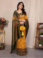 Mustard Gold Silk Saree with Bottle Green Rich Zari Pallu – Premium Wedding & Festive Wear