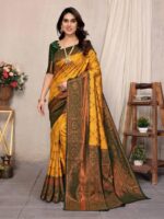 Mustard Gold Silk Saree with Bottle Green Rich Zari Pallu – Premium Wedding & Festive Wear - Image 6