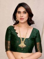 Mustard Gold Silk Saree with Bottle Green Rich Zari Pallu – Premium Wedding & Festive Wear - Image 4