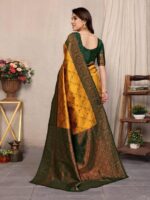 Mustard Gold Silk Saree with Bottle Green Rich Zari Pallu – Premium Wedding & Festive Wear - Image 3