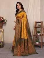 Mustard Gold Silk Saree with Bottle Green Rich Zari Pallu – Premium Wedding & Festive Wear - Image 2