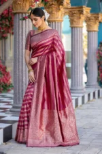 Royal Rani Pink Silk Saree with Heavy Gold Zari Weaving - Image 4