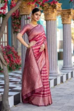 Royal Rani Pink Silk Saree with Heavy Gold Zari Weaving - Image 2