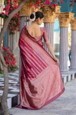 Royal Rani Pink Silk Saree with Heavy Gold Zari Weaving - Image 7