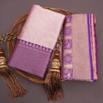 Classic Contrast Cream & Purple Zari Border Silk Saree – Festive Wear - Image 7