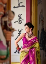 Regal Fusion Premium Silk Saree – Mustard & Emerald - Image 6