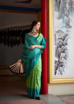 Regal Fusion Premium Silk Saree – Mustard & Emerald - Image 8