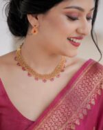 Rani Pink Zari Woven Festive Silk Saree with Rich Gold Border - Image 8