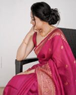 Rani Pink Zari Woven Festive Silk Saree with Rich Gold Border - Image 6