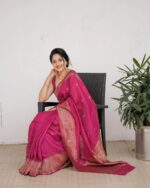 Rani Pink Zari Woven Festive Silk Saree with Rich Gold Border - Image 5