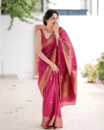 Rani Pink Zari Woven Festive Silk Saree with Rich Gold Border - Image 9