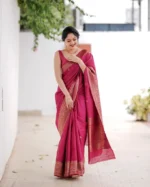 Rani Pink Zari Woven Festive Silk Saree with Rich Gold Border - Image 10