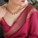 Rani Pink Zari Woven Festive Silk Saree with Rich Gold Border - Image 3