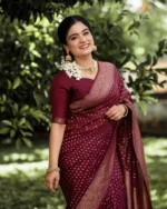 Maroon Zari Woven Festive Silk Saree with Rich Border - Image 6