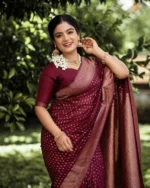 Maroon Zari Woven Festive Silk Saree with Rich Border - Image 5