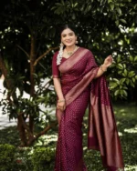 Maroon Zari Woven Festive Silk Saree with Rich Border - Image 8