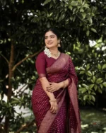 Maroon Zari Woven Festive Silk Saree with Rich Border - Image 4