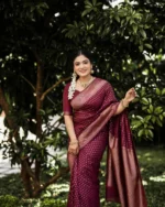 Maroon Zari Woven Festive Silk Saree with Rich Border - Image 3