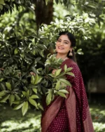 Maroon Zari Woven Festive Silk Saree with Rich Border - Image 2