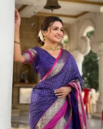 Royal Purple Banarasi Silk Saree with Contrast Pink Zari Border – Wedding & Festive Wear - Image 5