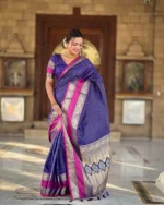 Royal Purple Banarasi Silk Saree with Contrast Pink Zari Border – Wedding & Festive Wear - Image 4