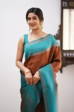 Heritage Contrast Silk Saree with Dual Tone Border - Image 16
