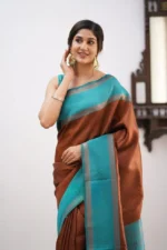 Heritage Contrast Silk Saree with Dual Tone Border - Image 15