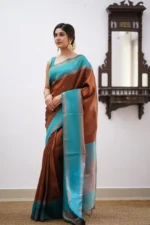 Heritage Contrast Silk Saree with Dual Tone Border - Image 14