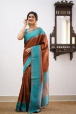 Heritage Contrast Silk Saree with Dual Tone Border - Image 9