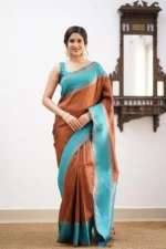 Heritage Contrast Silk Saree with Dual Tone Border - Image 40