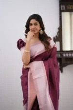 Heritage Contrast Silk Saree with Dual Tone Border - Image 7