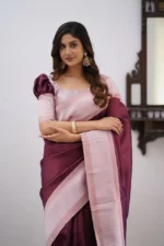 Heritage Contrast Silk Saree with Dual Tone Border - Image 6