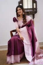 Heritage Contrast Silk Saree with Dual Tone Border - Image 5