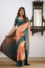 Heritage Contrast Silk Saree with Dual Tone Border - Image 38