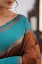 Heritage Contrast Silk Saree with Dual Tone Border - Image 10