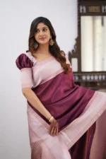 Heritage Contrast Silk Saree with Dual Tone Border - Image 2