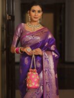 Royal Blue Banarasi Silk Saree with Heavy Gold Zari Border – Luxury Wedding Wear - Image 36