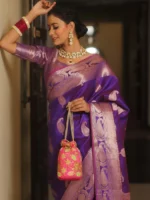 Royal Blue Banarasi Silk Saree with Heavy Gold Zari Border – Luxury Wedding Wear - Image 14