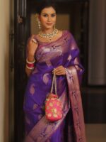 Royal Blue Banarasi Silk Saree with Heavy Gold Zari Border – Luxury Wedding Wear - Image 13