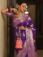 Royal Blue Banarasi Silk Saree with Heavy Gold Zari Border – Luxury Wedding Wear - Image 12