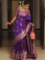 Royal Blue Banarasi Silk Saree with Heavy Gold Zari Border – Luxury Wedding Wear - Image 11