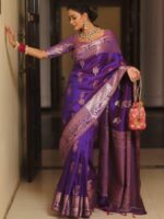 Royal Blue Banarasi Silk Saree with Heavy Gold Zari Border – Luxury Wedding Wear - Image 9