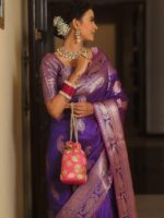 Royal Blue Banarasi Silk Saree with Heavy Gold Zari Border – Luxury Wedding Wear - Image 10