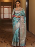 Royal Blue Banarasi Silk Saree with Heavy Gold Zari Border – Luxury Wedding Wear - Image 35